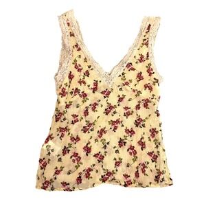 Zara Floral Lace Trim Tank‎ Top Size S Y2K 90's Button Side Cream Rose Fairycore